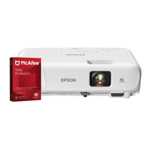 Proyector Epson PowerLite E20 3LCD 3,300 Lúmenes | Resolución XGA | HDMI, USB | Ideal para Aulas y Oficinas + Antivirus Mc Afee Digital 10 Dispositivos